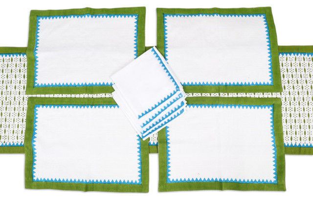 Novica Handmade Pyramid Saga Block-Printed Table Linen Set (Set For 4)
