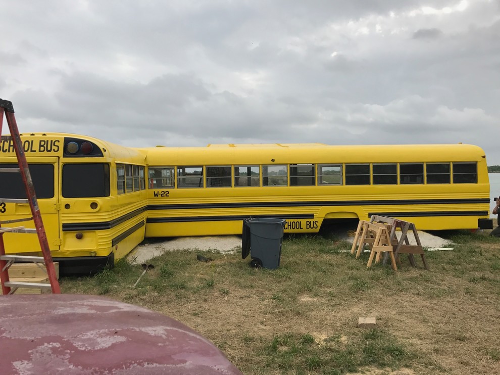 Vintage busses merge into a new tiny home