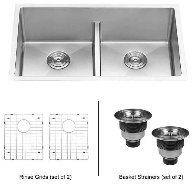 Ruvati 30 Inch Low Divide Undermount Tight Radius 50 50 Double Bowl Kitchen Sink