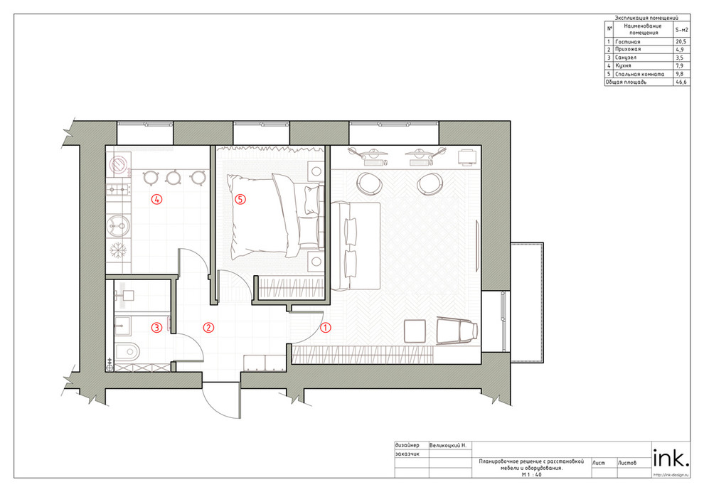 Проект интерьера квартиры в городе Раменское, Московская область.