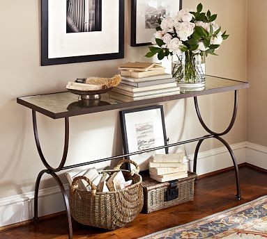 Willow Antique Mirror & Metal Console Table, Aged Bronze finish