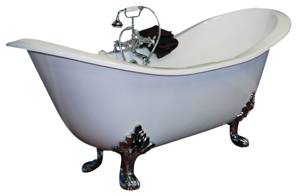 71" Cast Iron Double Ended Slipper Tub Drillings, Oil Rubbed Bronze Feet, No Fau