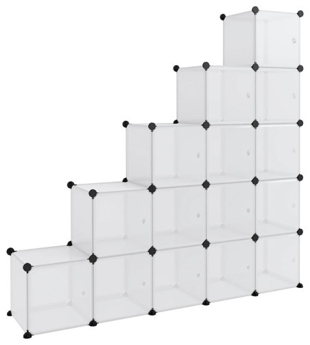 vidaXL Storage Cube Organizer with 15 Cubes and Doors Book Shelf Transparent PP