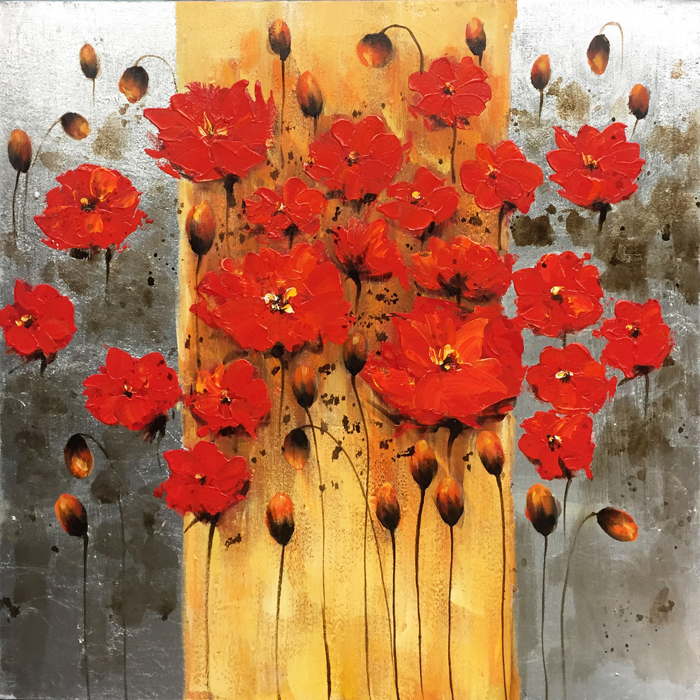 Hand Painted Flowers Wall Decor Artwork I - Contemporary - Paintings ...