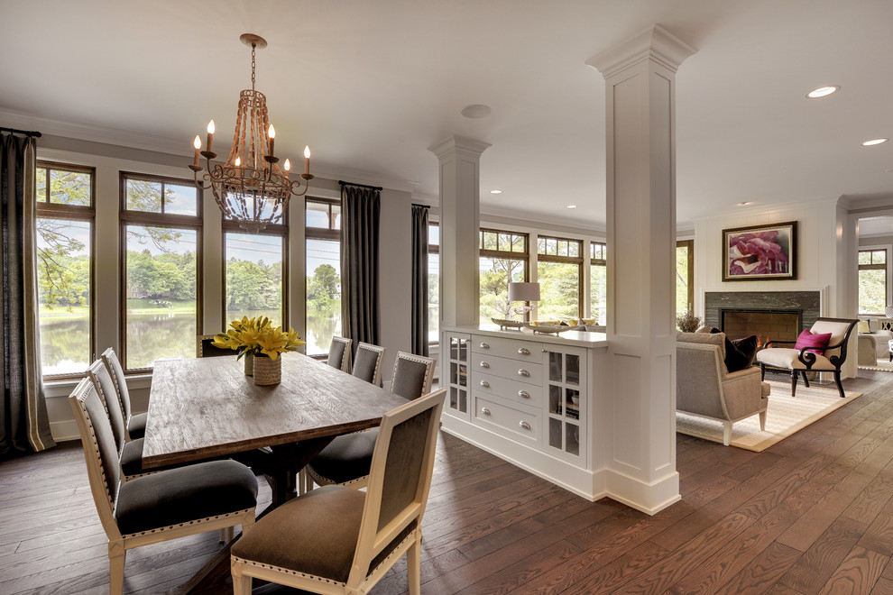 This is an example of a transitional open plan dining in Minneapolis.