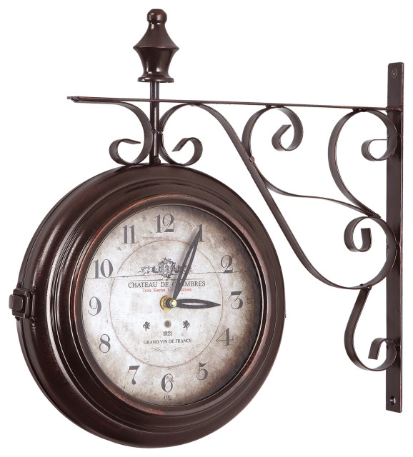 16" Double Sided Iron Wall Clock, Black Iron Frame