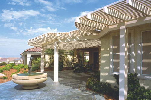Inspiration for a mid-sized contemporary backyard patio in San Diego with a pergola.