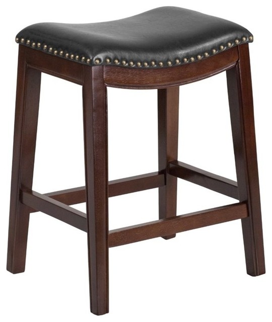 Pemberly Row 26" Transitional Wood/Leather Backless Counter Stool In