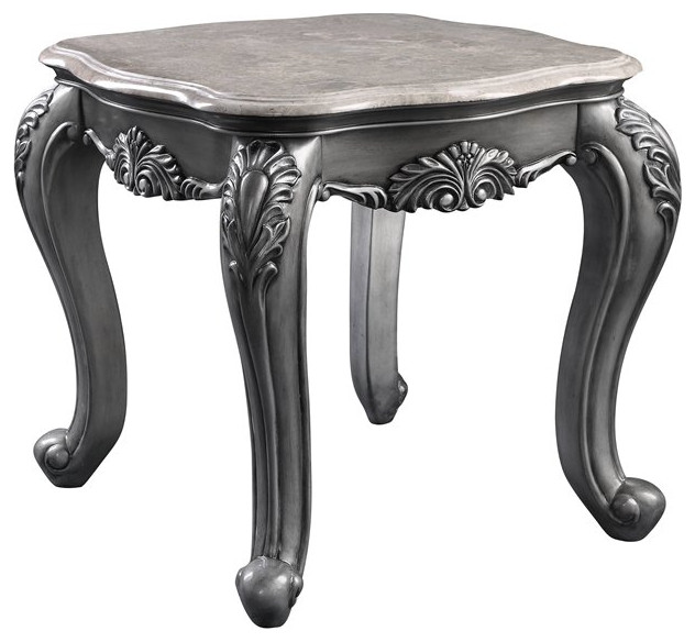 ACME Ariadne Rectangular Marble Top Wooden End Table in Gray Platinum