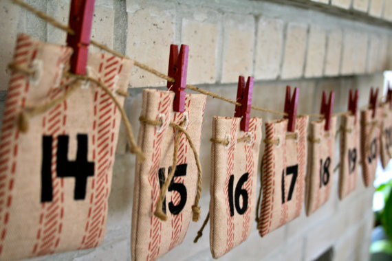 Advent Calendar Ticking Stripe Drawstring Bags by The Washroom