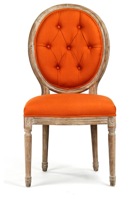 Tufted Medallion Side Chair, Orange, Limed Gray