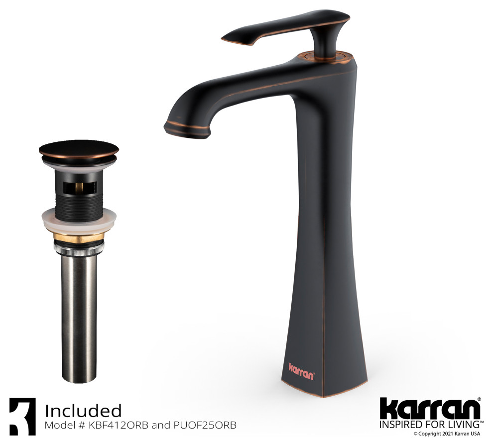 Karran 1-Hole 1-Handle Vessel Faucet With Pop-Up Drain, Oil Rubbed Bronze