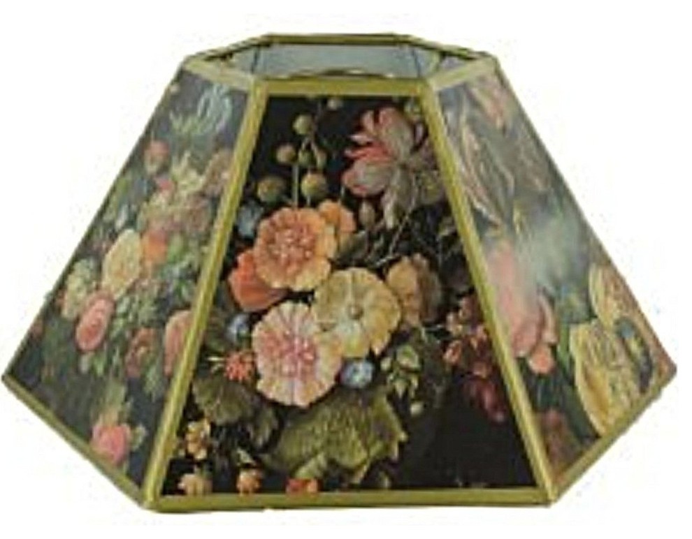 Black Floral 12" Hex Shaped Chimney Style Oil Lampshade Replacement