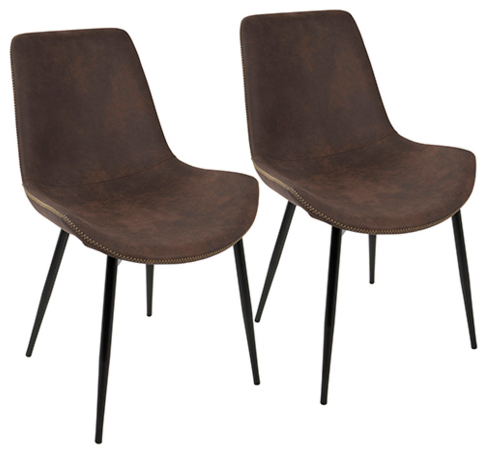Duke Industrial Dining Chair, Black/Espresso Fabric, Set of 2 Midcentury Dining Chairs by