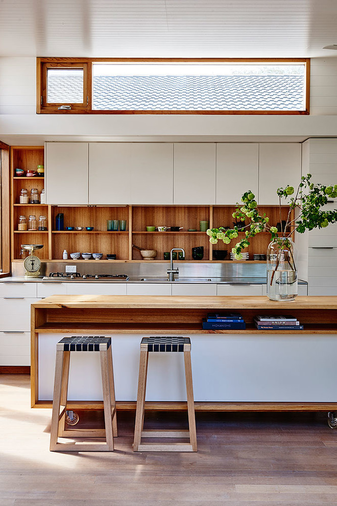 This is an example of a beach style kitchen in Geelong.