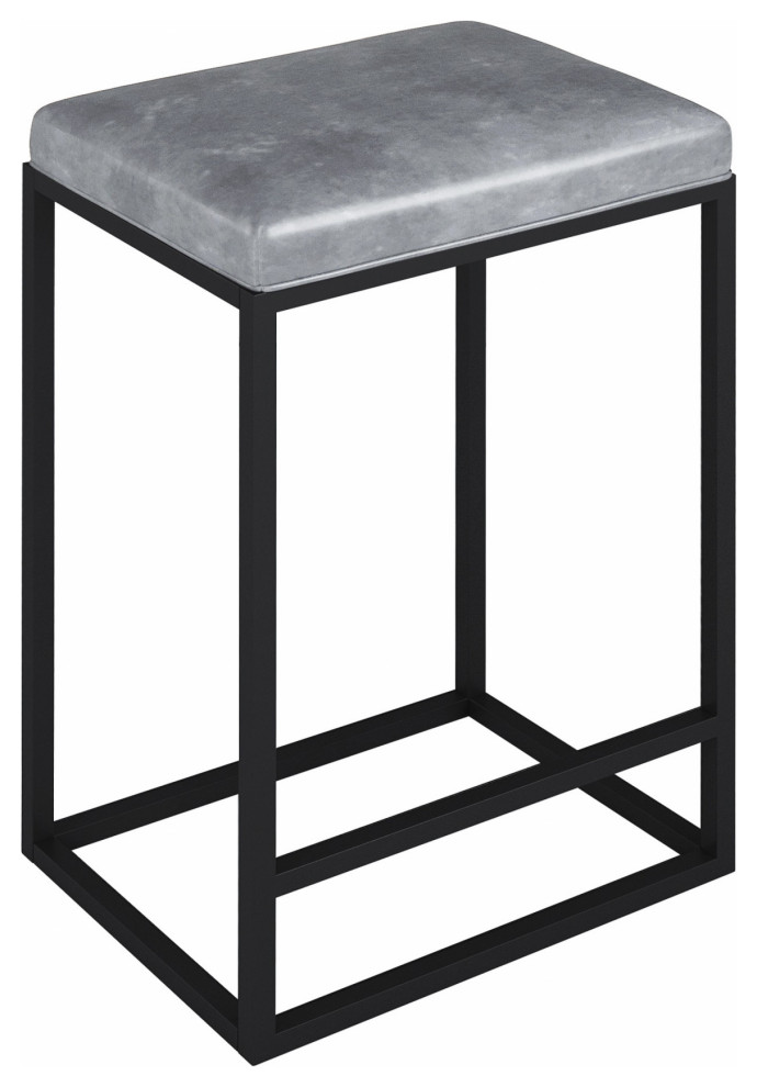 Set of Two Modern Geo Grey Leather Bar Stools Industrial Bar Stools