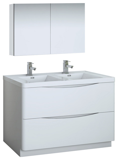 Tuscany 48 Glossy White Free Standing Double Sink Vanity With