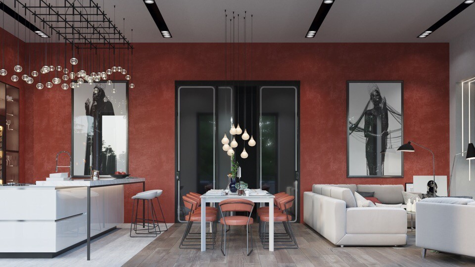 Кухня-гостиная в загородном доме в Подмосковье