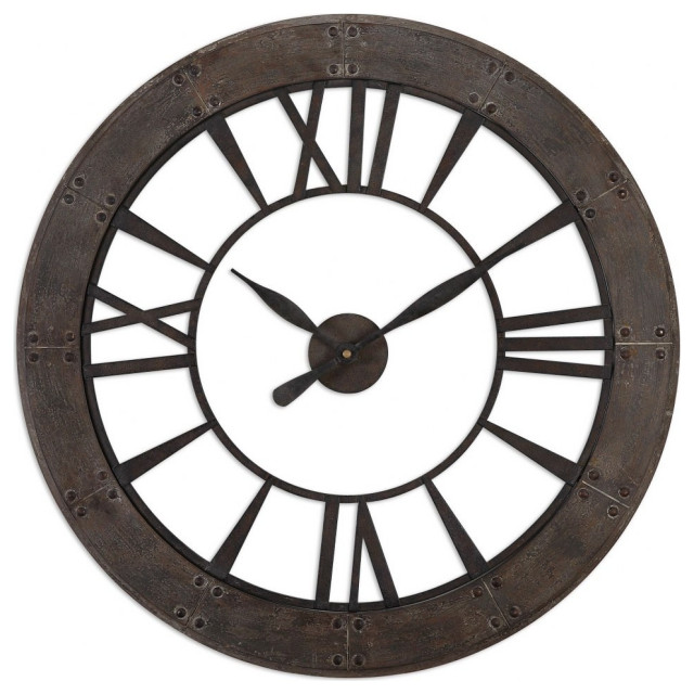 Farmhouse Round Wall Clock Rustic Bronze Finish Rust Gray Clock Works