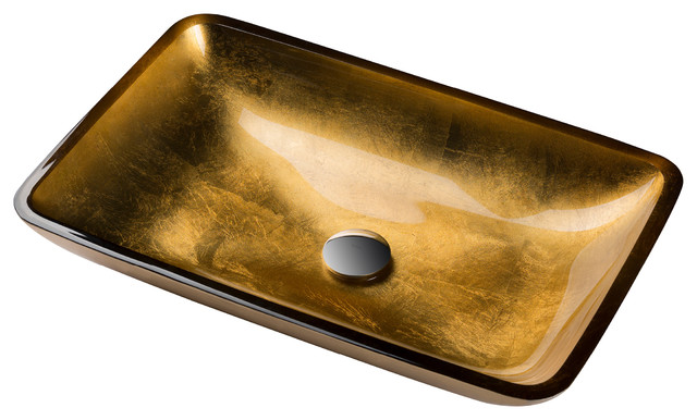 Kraus Rectangular Gold Glass Vessel Bathroom Sink 22