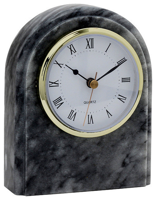 Polaris Marble Desk Clock, Cloud Gray Contemporary Desk And Mantel