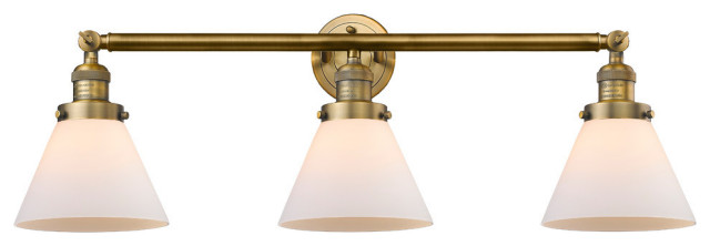 Innovations Large Cone 3-Light Bathroom Fixture, Brushed Brass ...