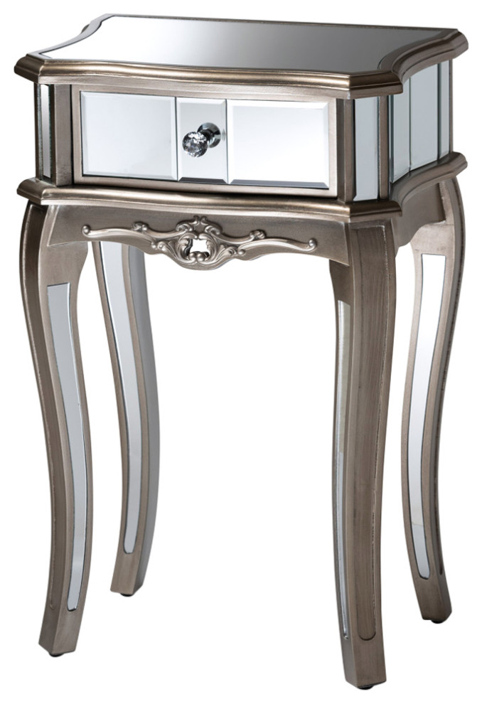 Brigeeta Victorian Glam Mirrored Nightstand 1 Drawer Victorian