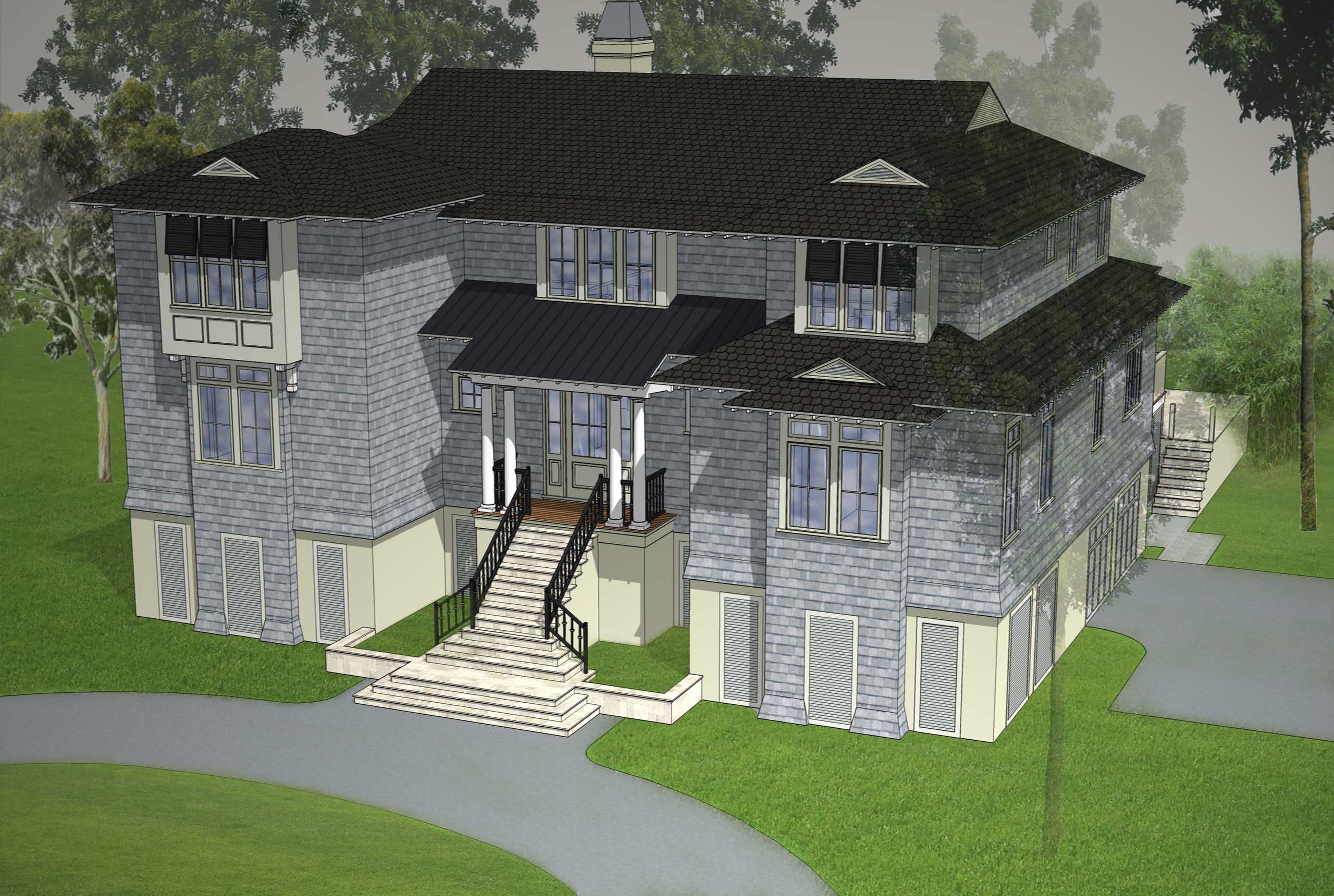 rendering 3/4 front view 2nd row beach cottage