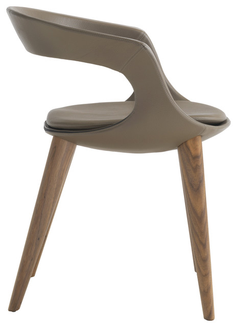 "Frenchkiss" Low-Back Dining Chair With Canaletto Walnut Legs, Brown, Leather