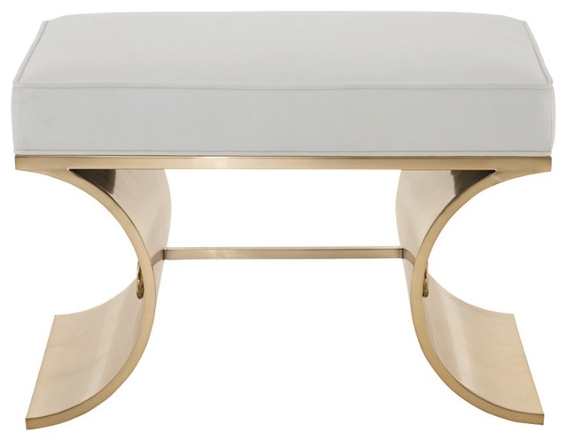Dynasty Gold Brass Steel White Leather Bench Contemporary