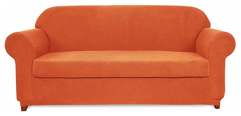Subrtex 2-Piece Spandex Stretch Sofa Slipcover, Orange, Sofa
