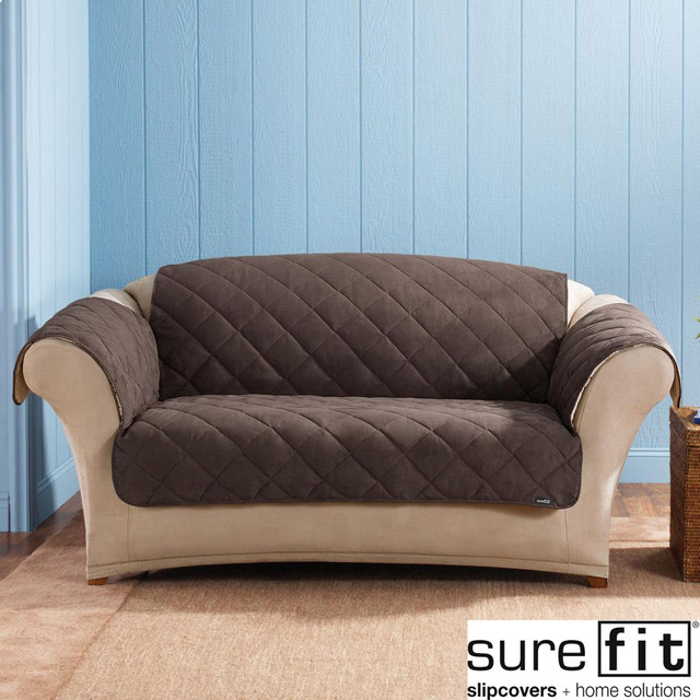 Sure Fit Reversible Chocolate Suede Sherpa Loveseat Cover