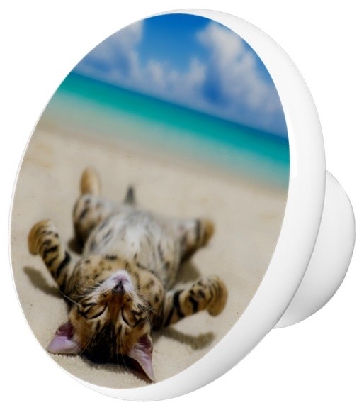 Cat On Beach Ceramic Cabinet Drawer Knob Beach Style Cabinet