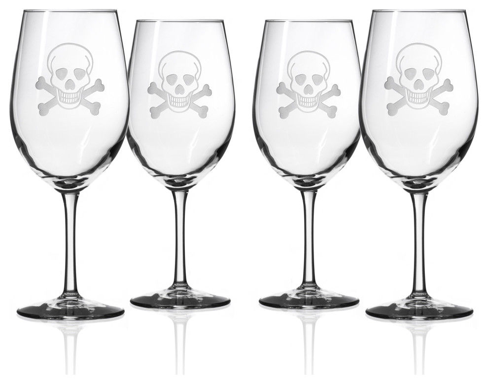 Skull And Crossbones 18oz All Purpose Wine Glass, Set Of 4 Glasses