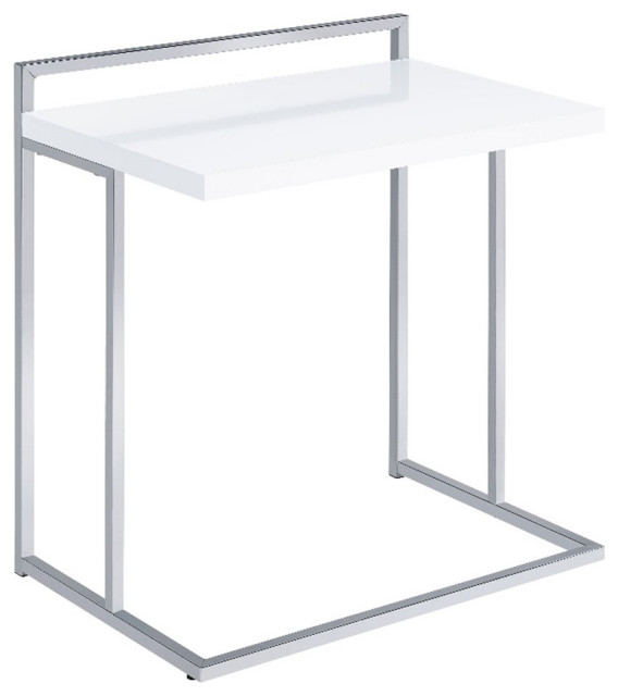 Coaster Dani Rectangular Modern Metal Snack Table in Chrome/Gloss White
