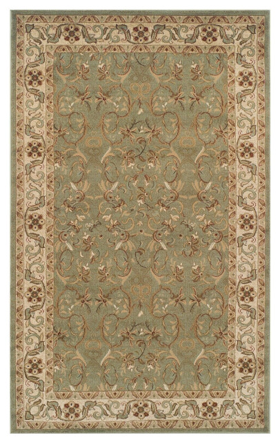 Traditional Floral Scroll Modern Area Rug, Green, 8'x10'