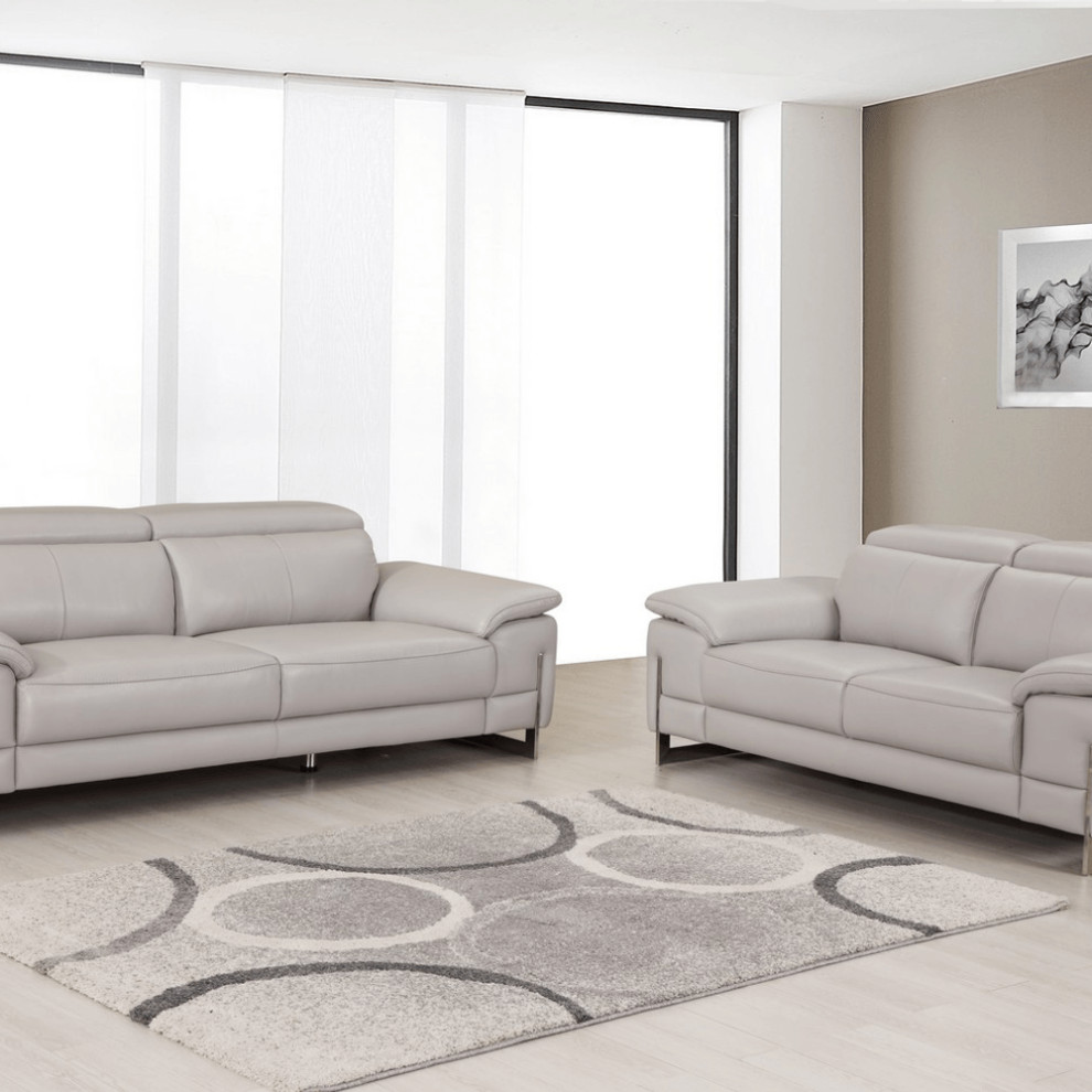71'" X 42'" X 31'" Modern Light Gray Leather Sofa And Loveseat