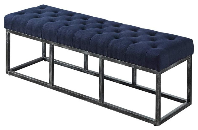 Upholstered Bench, Distressed Metal Legs, Tufted and Padded Seat ...
