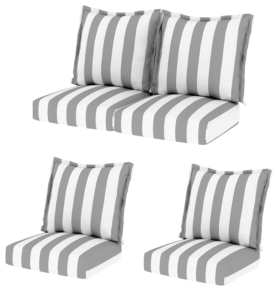 3 Pieces Patio Loveseat & Chair Cushion, Reversible Zippered Cover