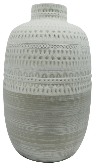 Ceramic 8" Tribal Vase, Beige