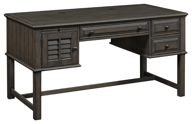 Alois Distressed Gray Office Desk With Storage Cabinets & Drawers