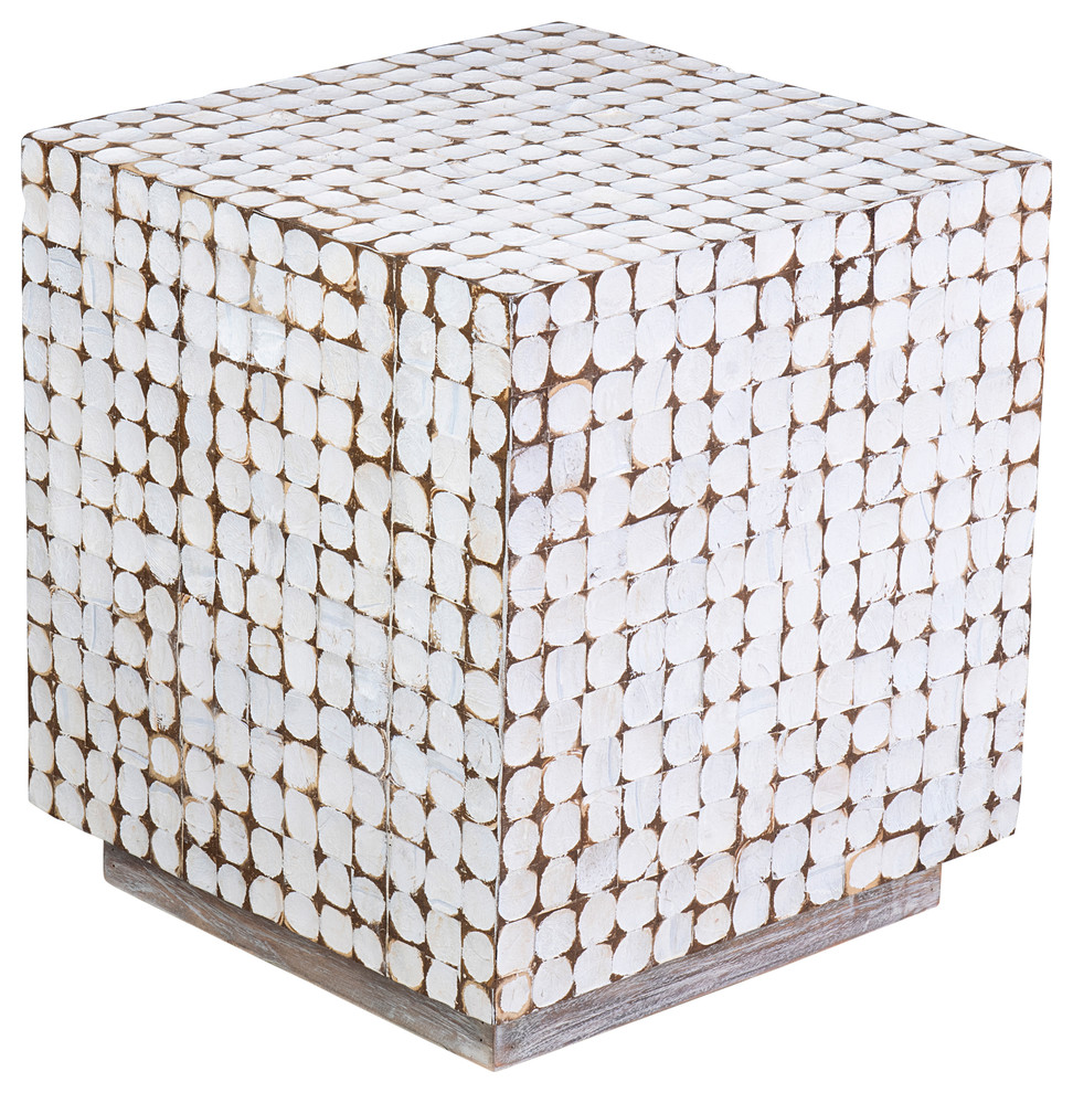 East At Main's Covington White Coconut Shell Inlay Square Accent Table