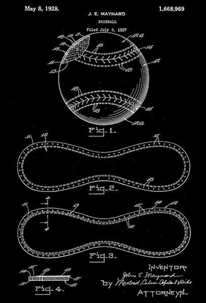 1928 Baseball Base Ball Patent Black /& White Poster