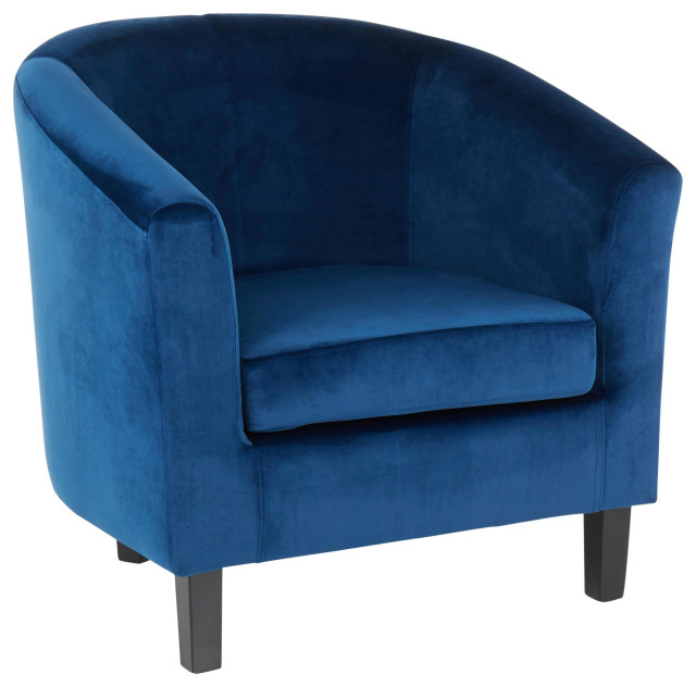 Claudia Contemporary Accent Chair, Black Wooden Legs/Blue Velvet Contemporary Armchairs And