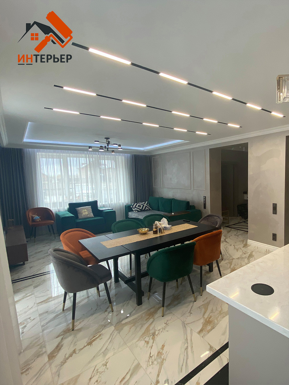 Гостиная - ремонт коттеджа под ключ