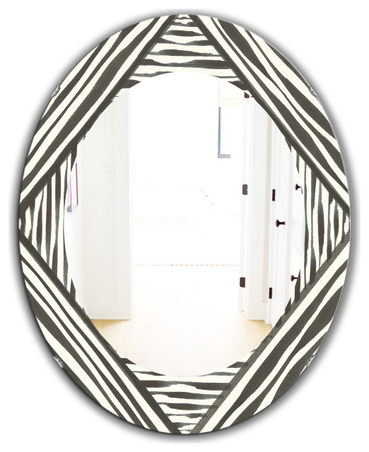 Minimalist Graphics Iii Midcentury Frameless Round Wall Mirror, 24x36