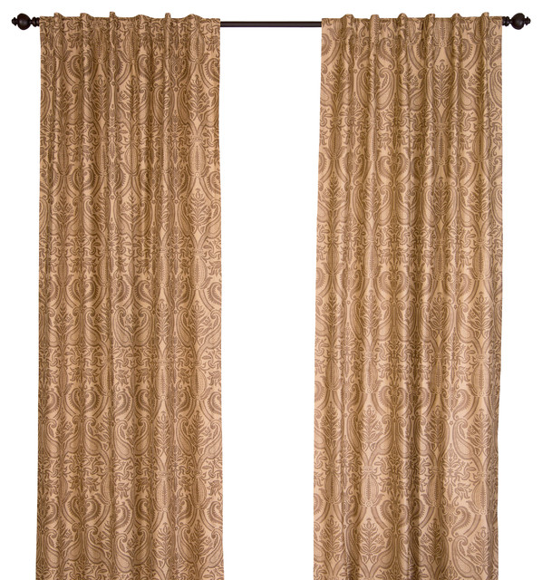 Silk Taffeta Chocolate And Red Stripes Curtain Panel