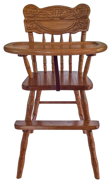 Amish High Chair Oak Sunrise Slide Tray Hardwood Traditional