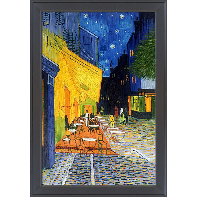 La Pastiche Cafe Terrace at Night with Gallery Black, 28" x 40"