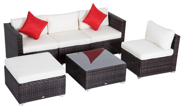 Outsunny Rattan Garden Wicker 6 Piece Sofa Sectional Patio